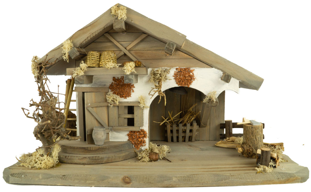 Festliche Weihnachtskrippe Moorsbrunn inkl. 12-tlg. Figurensatz F 650-7, Maße Krippe: ca. 40 x 20 x 22 cm